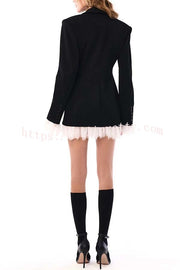Cue The Chic Lace Trim Button Long Sleeve Lapel Blazer Mini Dress