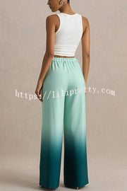 Enya Ombre Print Elastic Waist Pocketed Wide Leg Pants
