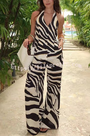 Zebra Print Casual Pocket Wide-leg Pants
