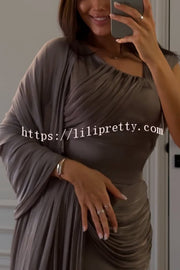 Solid Color Satin Sleeveless Waist Elegant Pleated Ribbon Maxi Dress