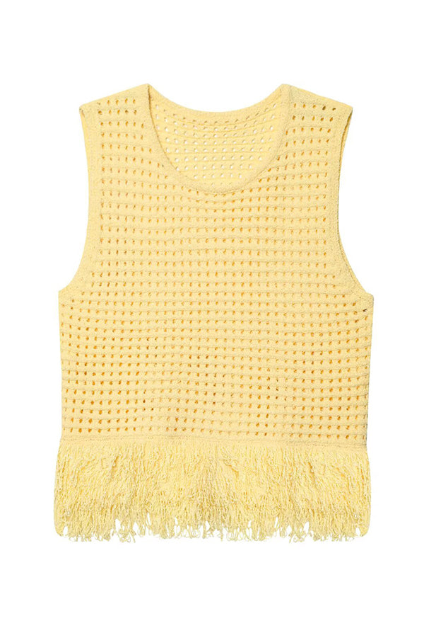 Solid Color Round Neck Sleeveless Hollow Tassel Loose Vest