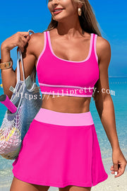 Fashion Contrast Color Stretch Sports Two-piece Bikini Swimsuit