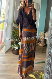 Lilipretty® Bendita Colorblock Print Elastic Waist Side Lace-up Slit Maxi Skirt