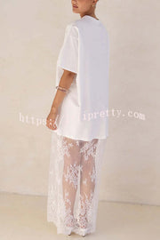Ophelia Short Sleeve Sheer Floral Lace Hem Oversized T-shirt Maxi Dress