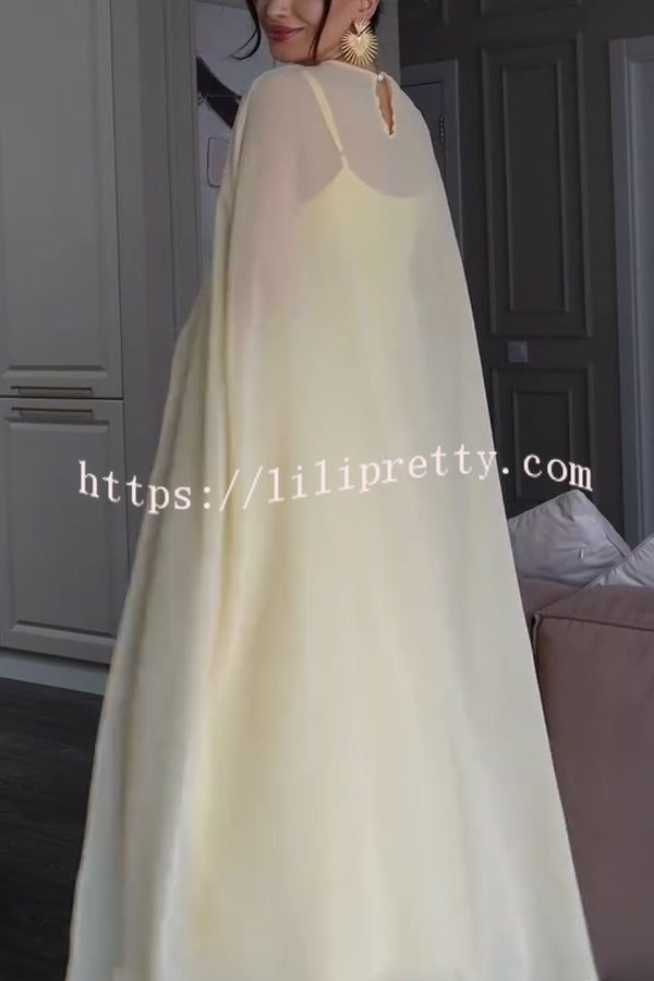 Moonlit Muse Sheer Chiffon High Low Cape Slip Maxi Dress