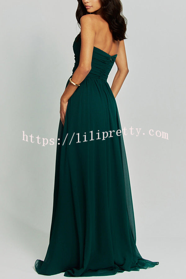 Romantic Party Chiffon Off Shoulder Sweetheart Neck Ruched Cape Maxi Dress