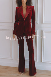 Delicate Daze Velvet Satin Lapel Button Up Long Sleeve Tapered Waist Blazer