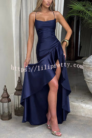 Solid Color Sexy Backless Lace-up Irregular Ruffled Maxi Dress