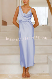 Satin Solid Color Elegant Sling Waist Open Back Maxi Dress