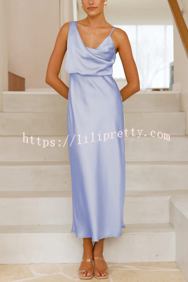 Satin Solid Color Elegant Sling Waist Open Back Maxi Dress