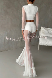 Deep Chic Mesh High Rise Elastic Waist Fishtail Stretch Pants