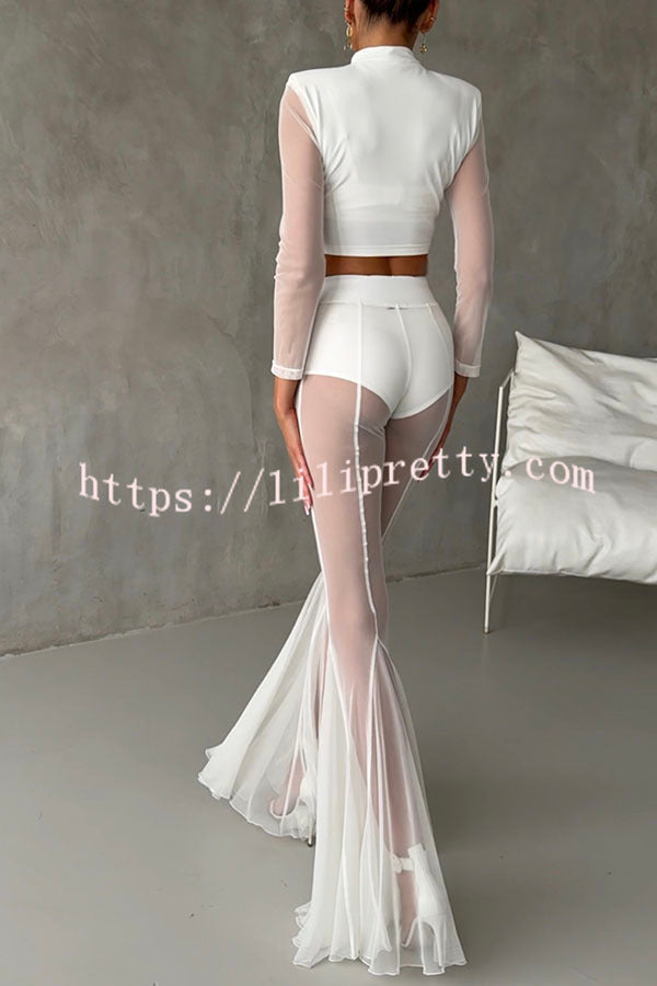 Deep Chic Mesh High Rise Elastic Waist Fishtail Stretch Pants