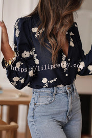 Floral Embroidery Long-Sleeved Button-Up Elegant Shirt
