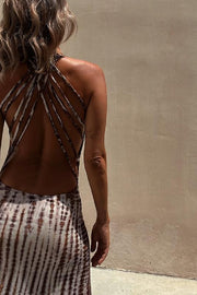 Summer Adventures Tie-dye Print Back Lace-up Stretch Maxi Dress
