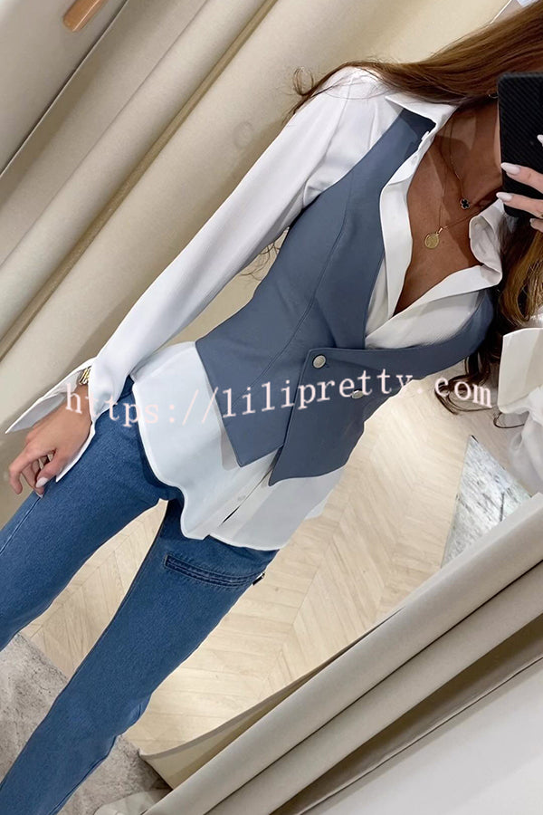Lilipretty® Stylish and Versatile Leather Button Up V-neck Vest Top