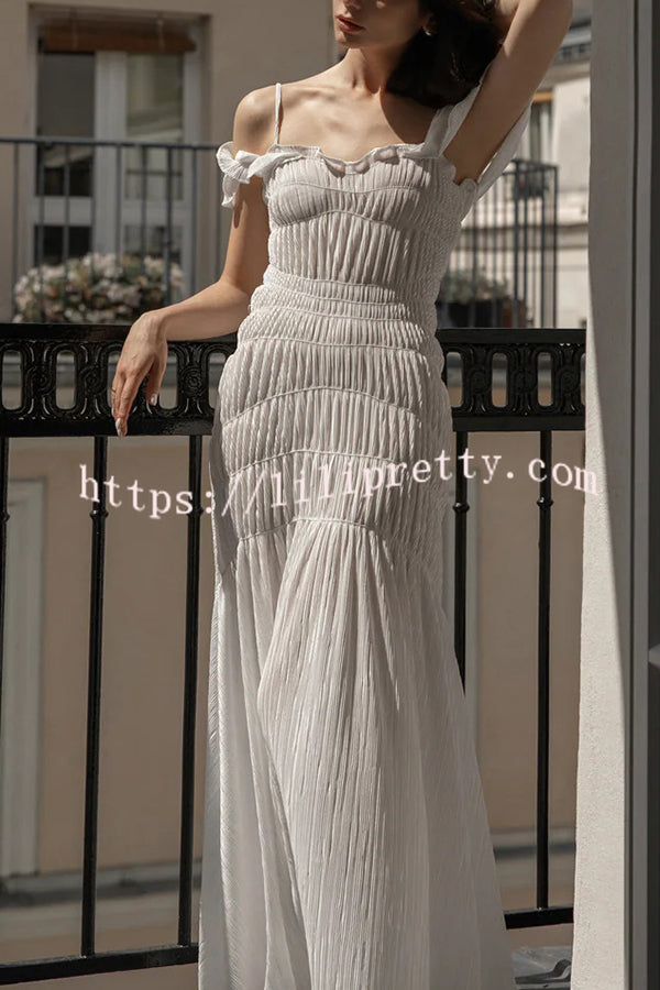 Solid Color Suspender Pleated Holiday Maxi Dress