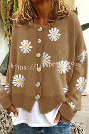 Lilipretty Chrysanthemum Embroidery Knitting Button Down Cardigan Coats