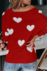 Stylish Color-blocked Heart-patterned Long-sleeved Loose Knit Sweater