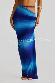 Sexy Halter Back Braided Suspender Top and Beach Holiday Style Hip-wrapped Maxi Skirt Set