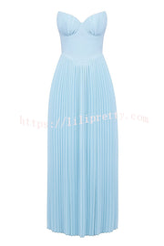 Romantic and Elegant Pleated Strapless Maxi Dress