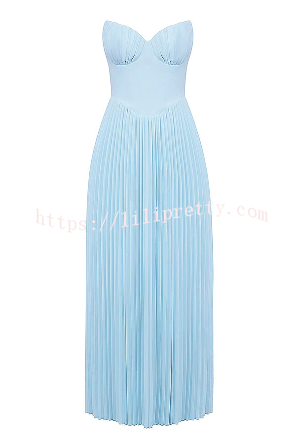 Romantic and Elegant Pleated Strapless Maxi Dress