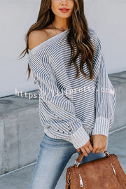 Knitted Striped Round Neck Dolman Sleeve Casual Loose Sweater