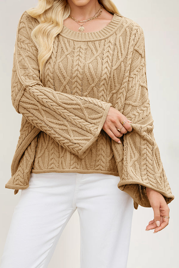 Solid Color Cable Knit Loose Long-sleeved Casual Sweater
