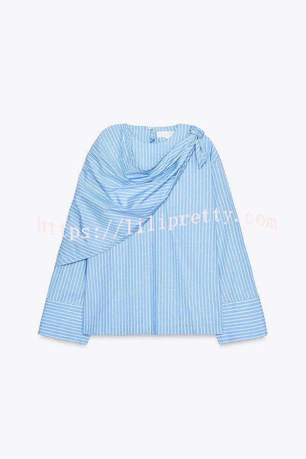 Meliora Striped Multi Position Scarf Long Sleeve H-line Shirt