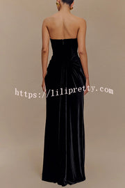 Paige Velvet Off Shoulder Side Pleated Hip Drape Maxi Dress