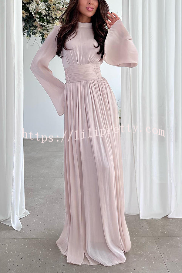 Stylish and Elegant Waist-tie Back Pleated Maxi Dress