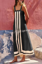 Striped Print Resort Style Casual Sling Maxi Dress