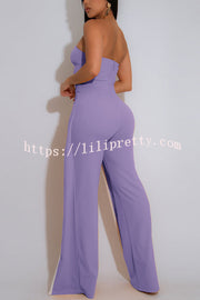 Fashionable Contrast Color Off-shoulder Metal Decoration Casual Elegant Jumpsuit