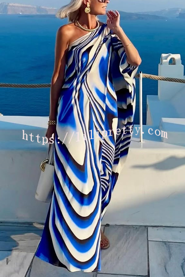 Sirinda Unique Printed Cutout One-shoulder Holiday-style Loose Maxi Dress
