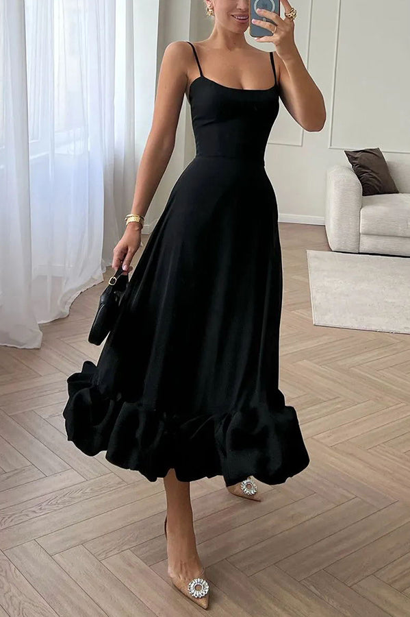 flounce bustier midi dress Lilipretty Midnight Girl Flounce Bustier Banquet Party Midi Dress lilipretty