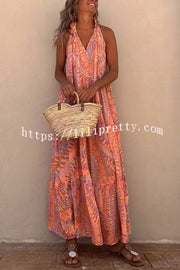 Lilipretty Golden Times Ethnic Print A-line Vacation Maxi Dress