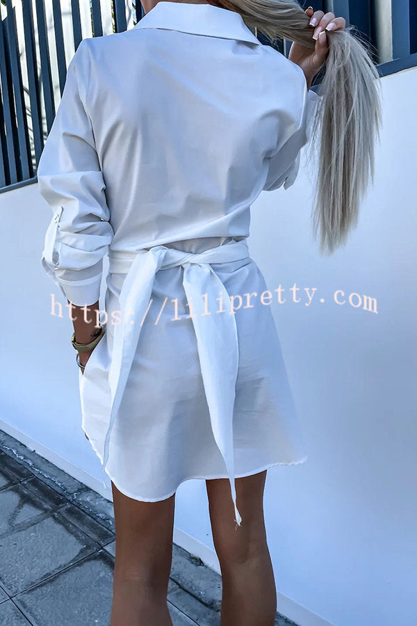 Lilipretty Sun Valley Tie Front Button Pocketed Shirt Mini Dress