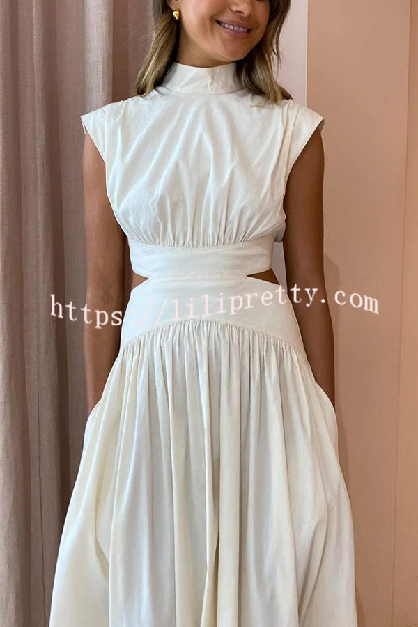 Lilipretty On Vacay Mode Cotton Blend Cutout Elastic Waist Pocketed Maxi Dress