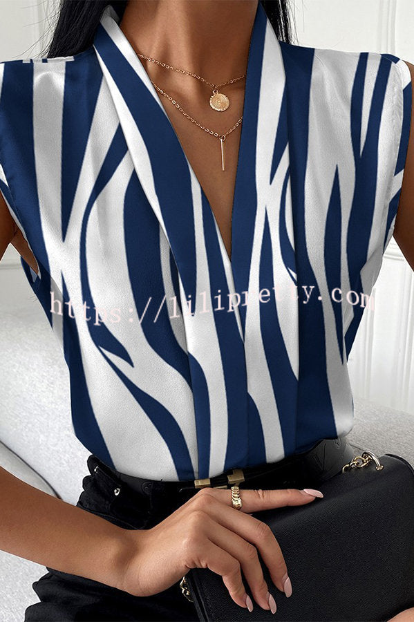 Lilipretty Marble / Abstract Print V-Neck Casual Top