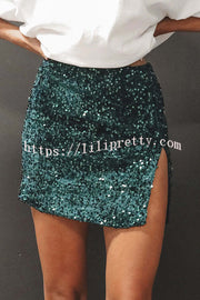 Lilipretty Eye Catching Sequined Back Zip High Slit Skirt