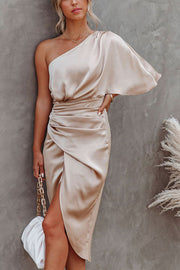 Lilipretty Glam Expectations One Shoulder Satin Drape Dress