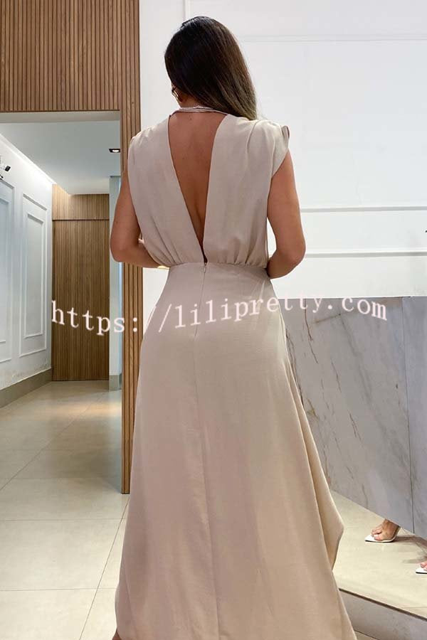 Lilipretty Allure Tie-Front Plunge V-Neck High Low Maxi Dress