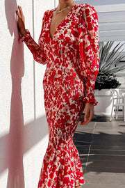 Lilipretty Rowena Floral Bishop Sleeve Smocked Midi Dress