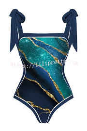 Galaxy Print Lace Up Swimsuit and Lace Up Skirt
