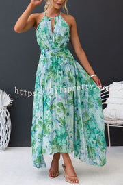 Lilipretty Sunny Forecast Floral Cutout Neck Pleated Midi Dress