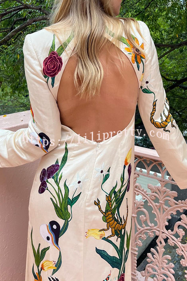 Modern Sophisticated Feel Satin Unique Print Backless Maxi Dress