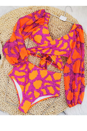 Lilipretty New Beginnings Printed Puffy Sleeve Cross Tie Bikini Set