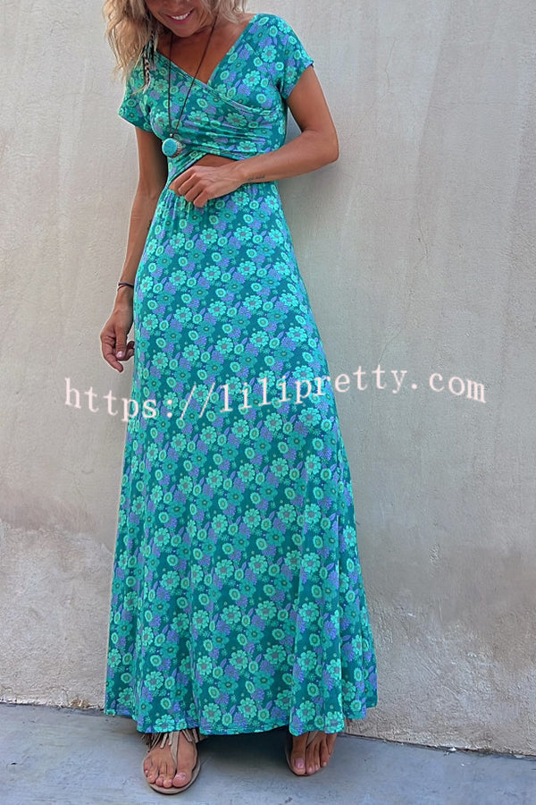 Lilipretty Coastal Kisses Floral Hollow Reversible Two Ways Stretch Maxi Dress