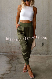 Lilipretty Luxe Look Satin High Waist Pocketed Joggers