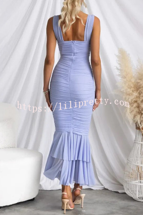 Lilipretty Solid Color High Waist Pleated Mermaid Dress
