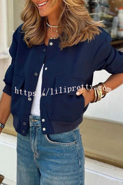 LIlipretty Cup of Cozy Round Neck Buttoned Long Sleeve Short Pocket Jacket